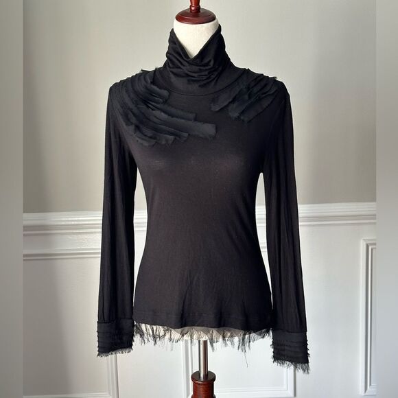 Soft Surroundings Black Long Sleeve Turtleneck With Chiffon Details size XS - Picture 1 of 13